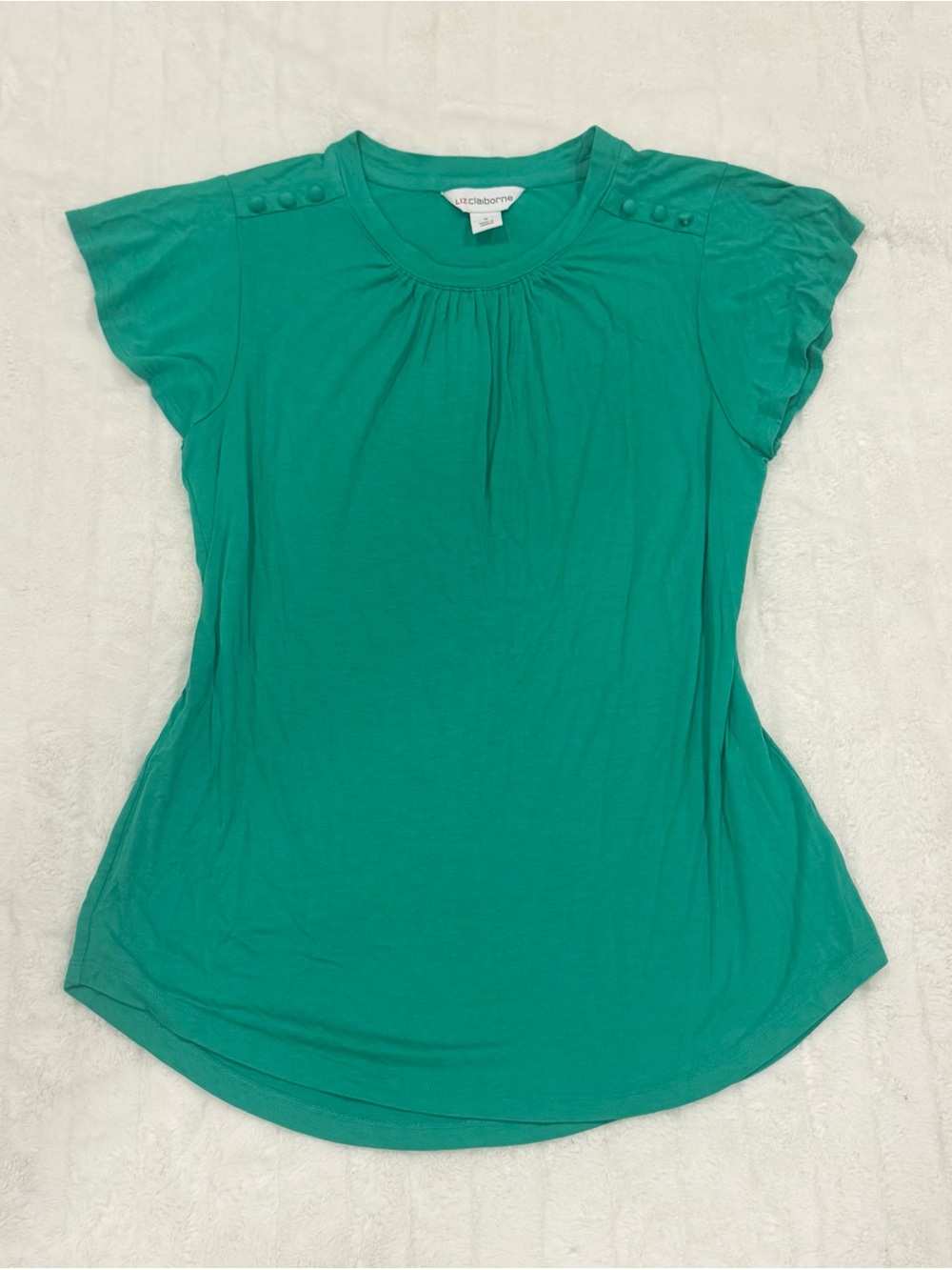 Liz Claiborne Teal Short Sleeve Gathered Neck Tee